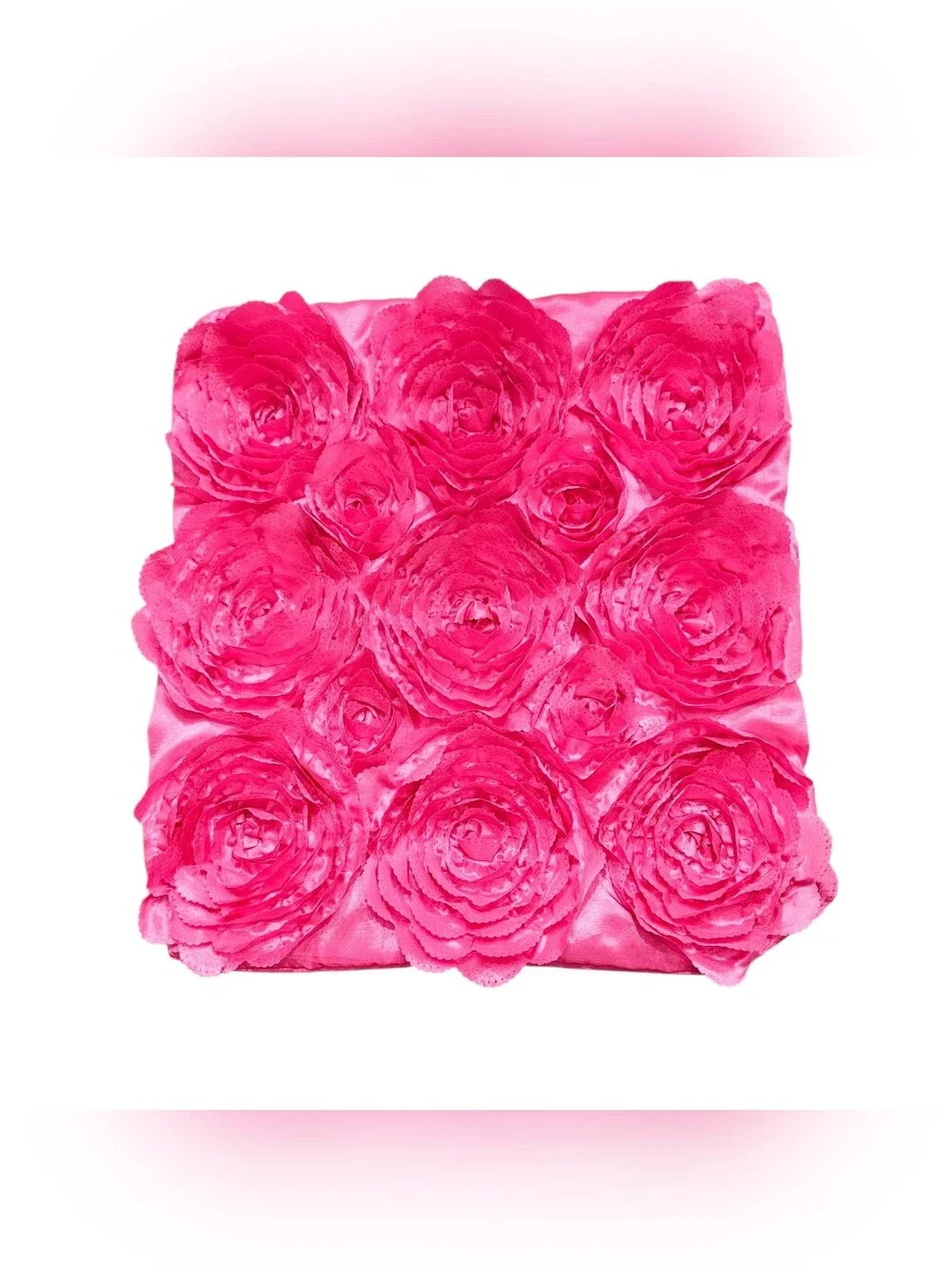 Pink 3D Rose Flower Decorative Pillow Case Satin Floral Cushion Cover 15